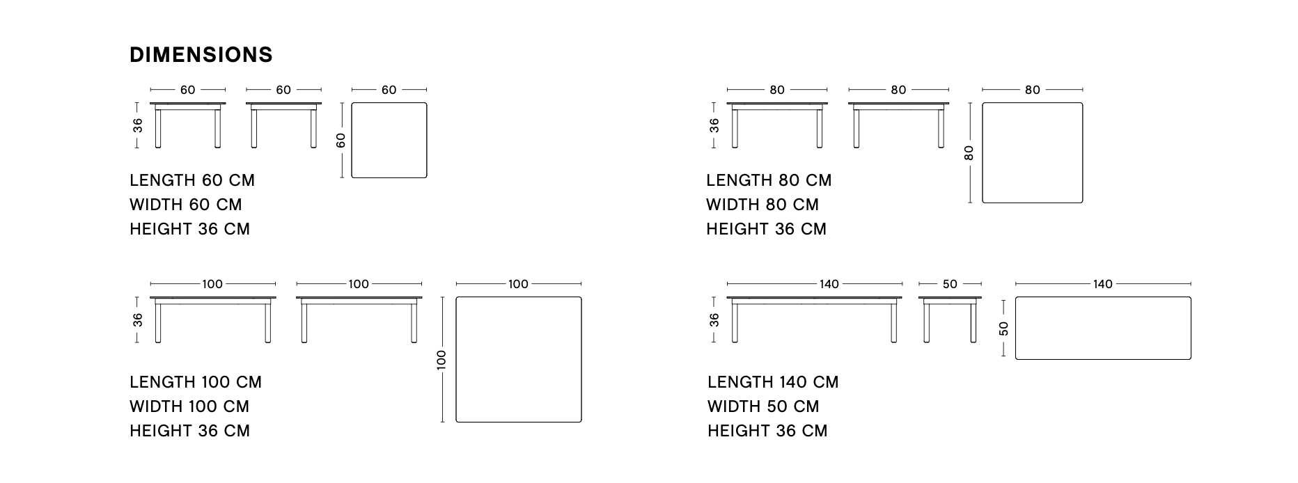 Dimensions of KOFI TABLE