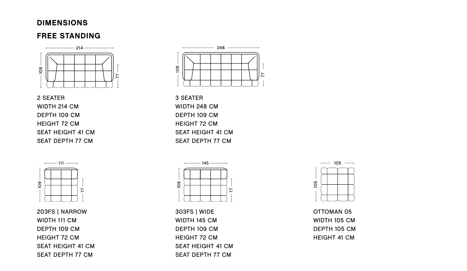 Dimensions of QUILTON COMBINATIONS