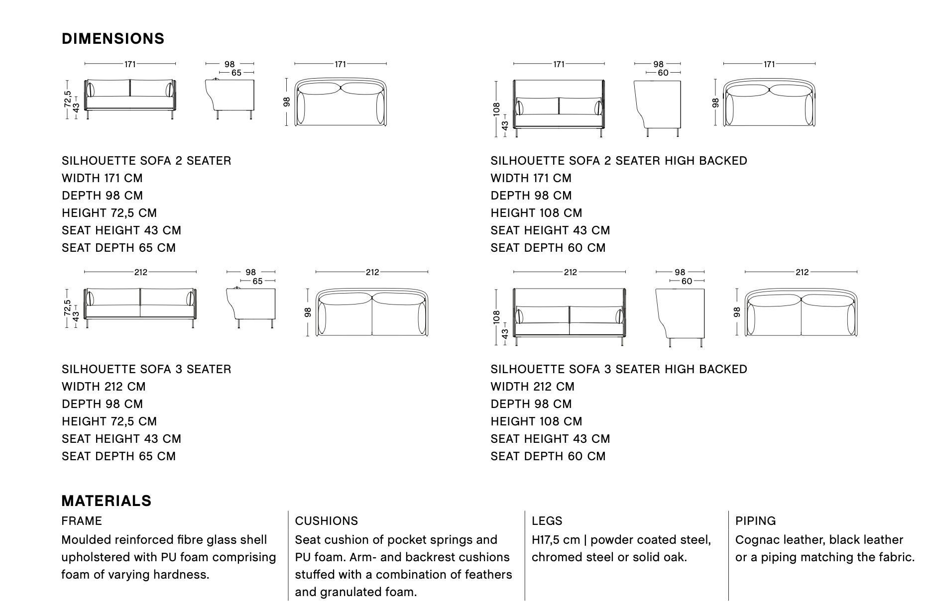 Dimensions of SILHOUETTE SOFA LOW