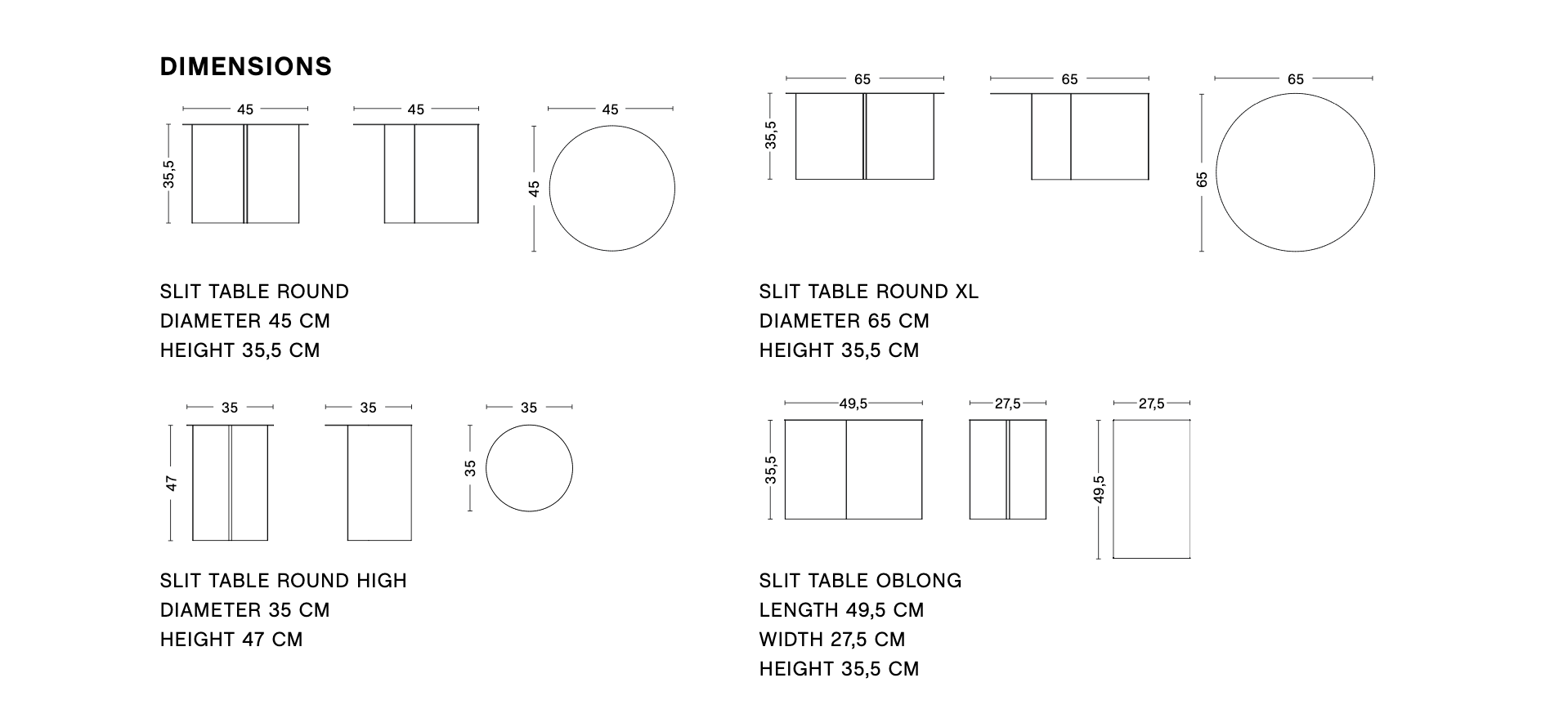 Dimensions of SLIT TABLE METAL
