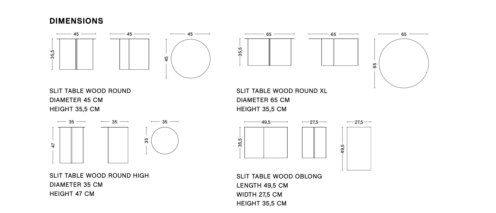 Dimensions of SLIT TABLE WOOD