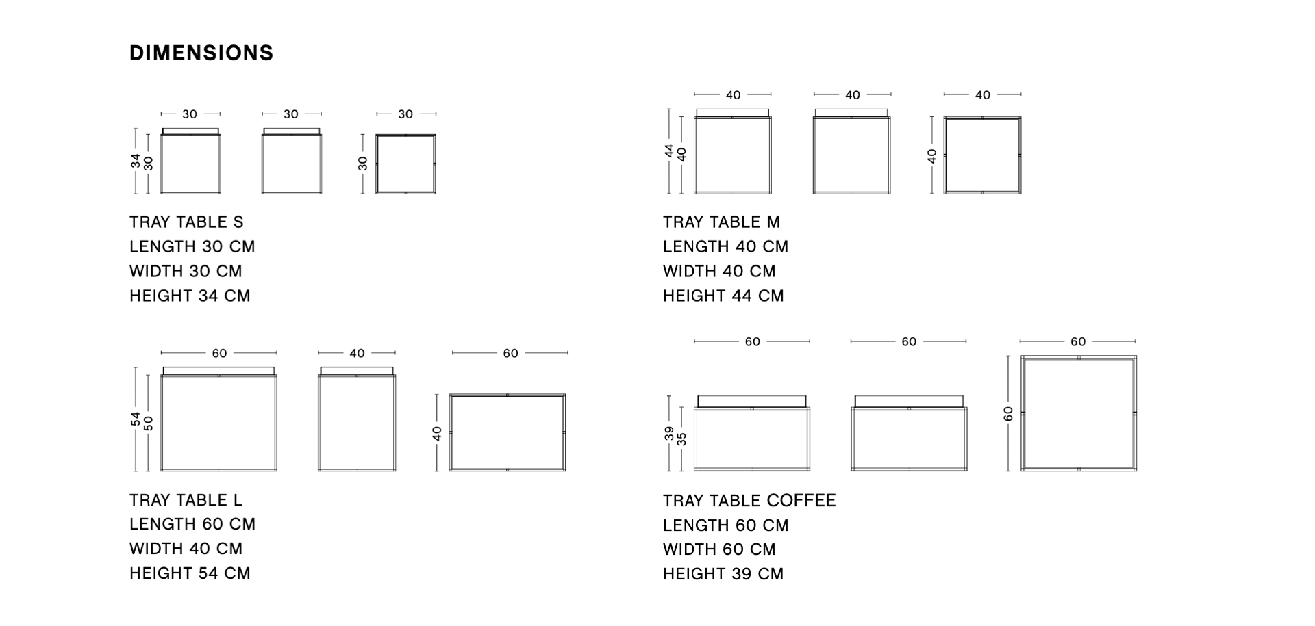 Dimensions of TRAY TABLE