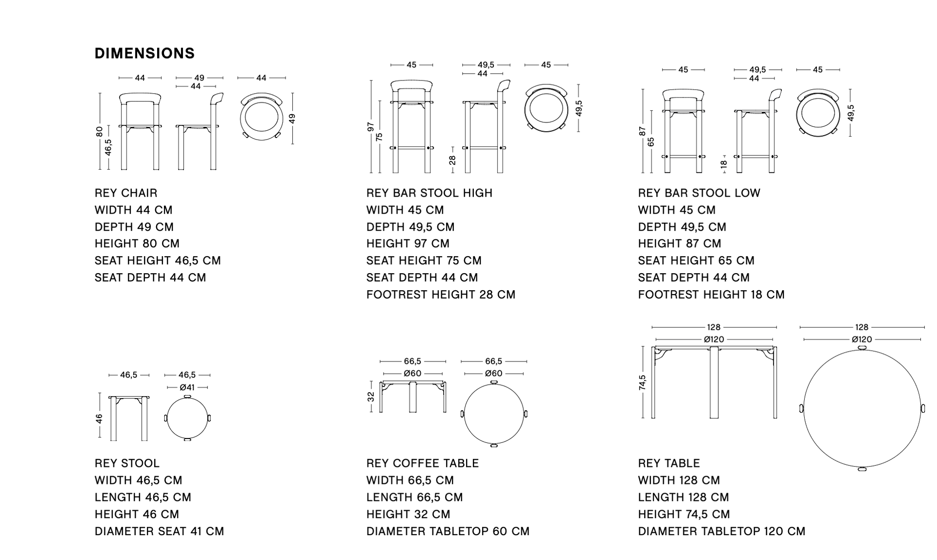 Dimensions of REY COFFEE TABLE