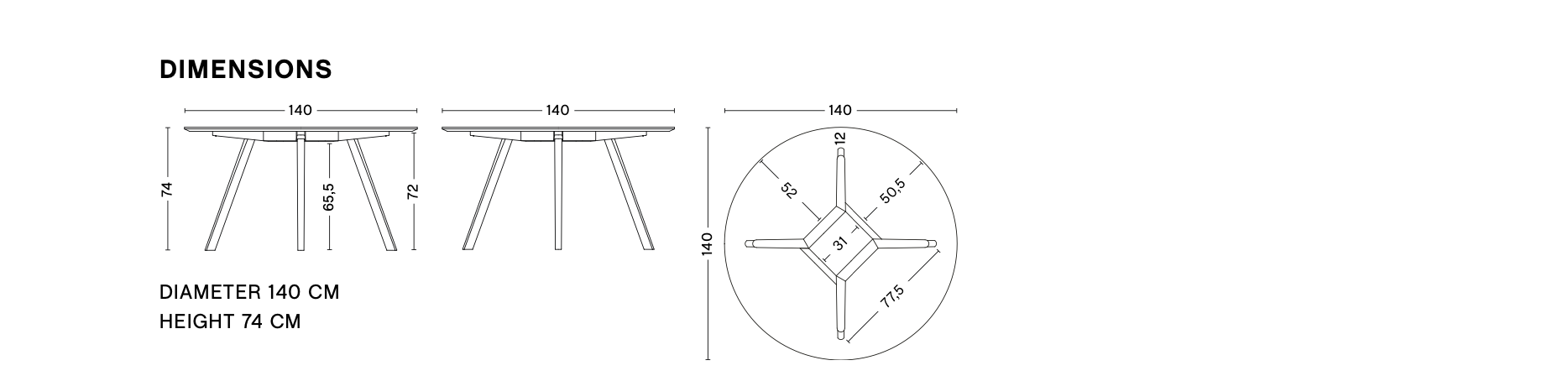 Dimensions of CPH 25 ROUND