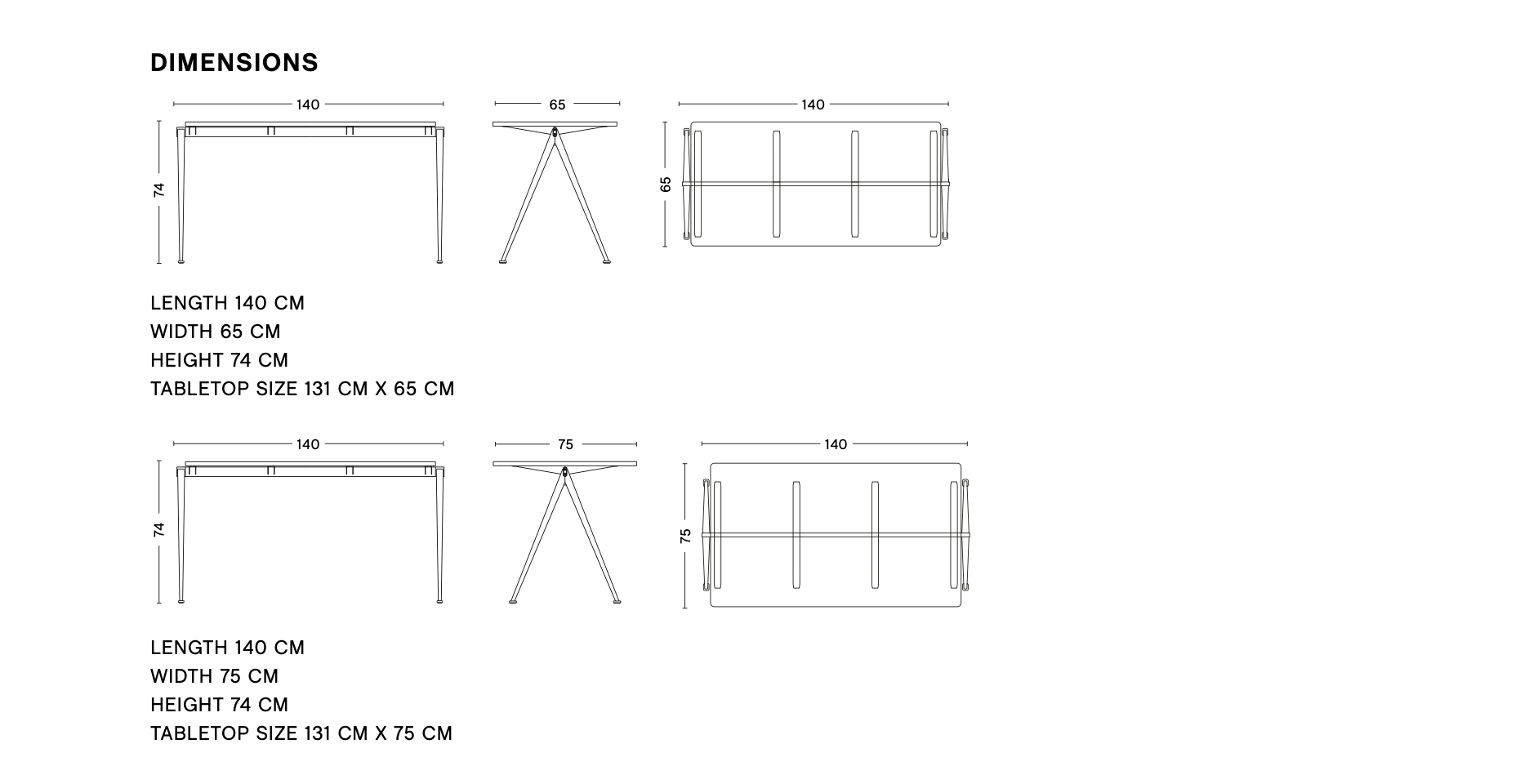 Dimensions of PYRAMID TABLE 01 DESK