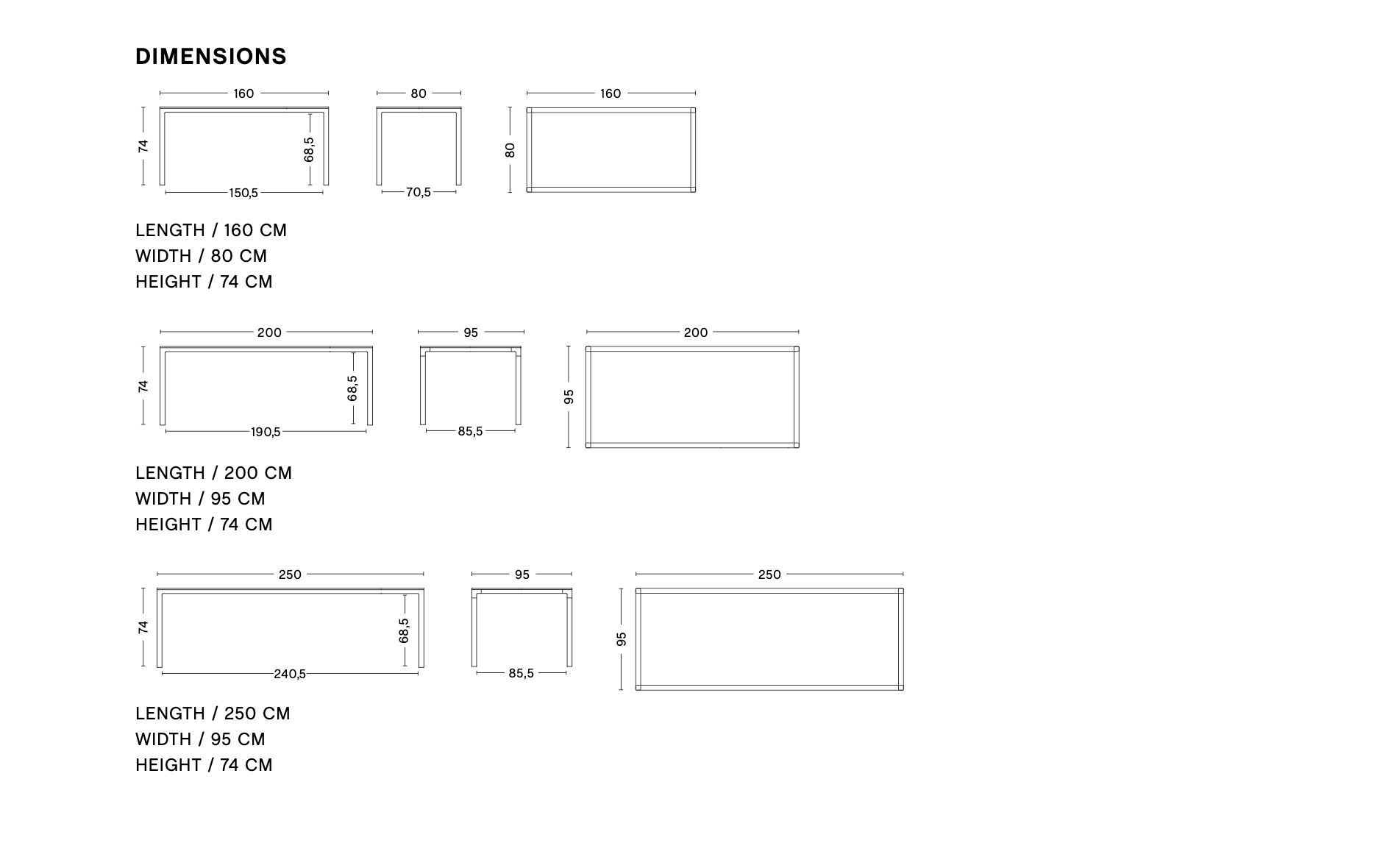 Dimensions of T12 TABLE