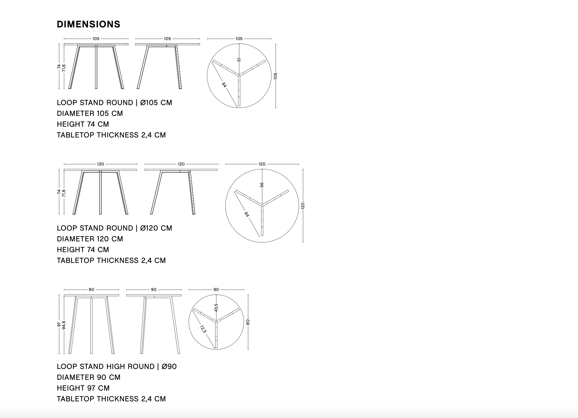 Dimensions of LOOP STAND ROUND TABLE