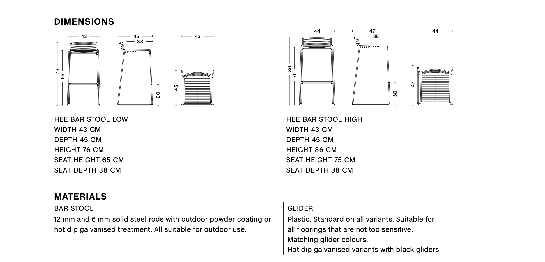 Dimensions of HEE BAR STOOL