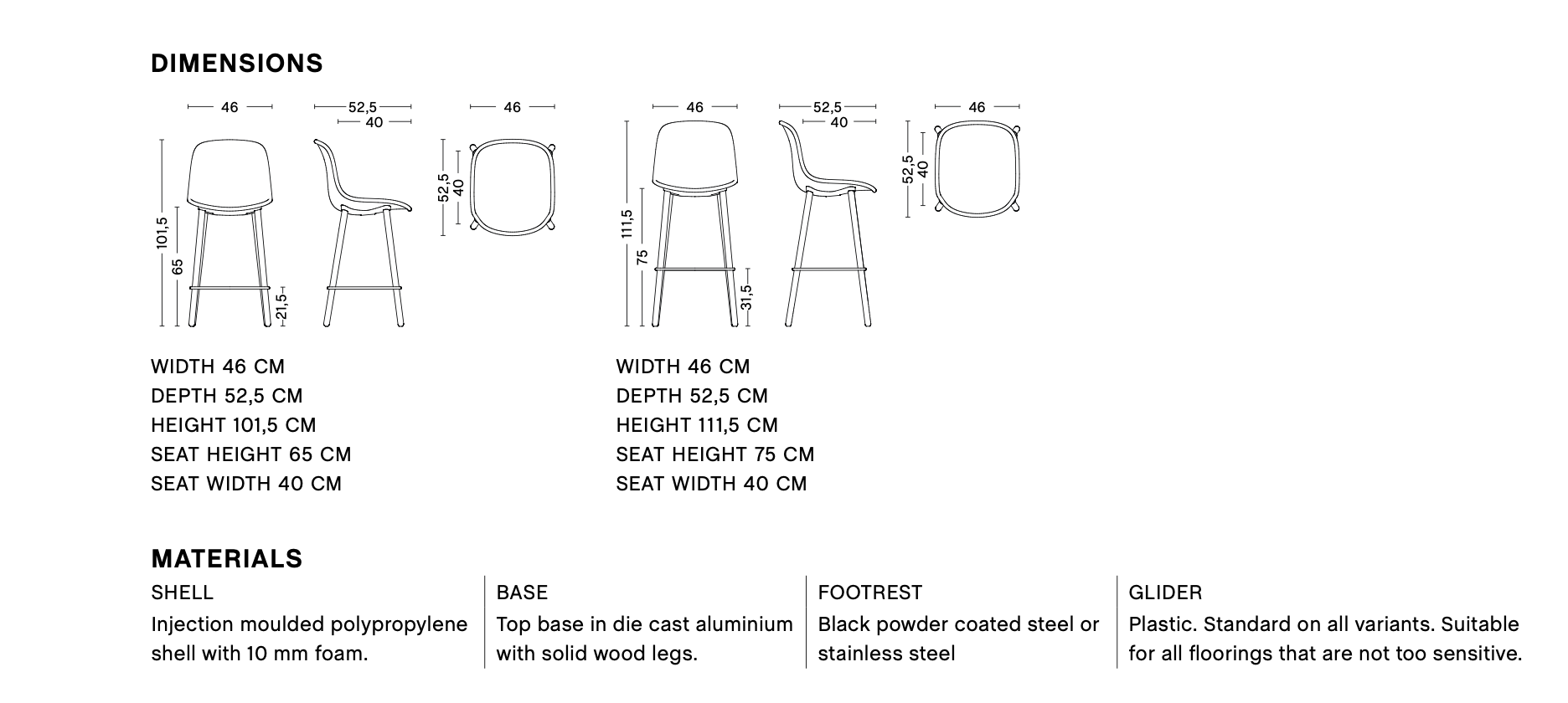 Dimensions of NEU 12 BAR STOOL (retired)