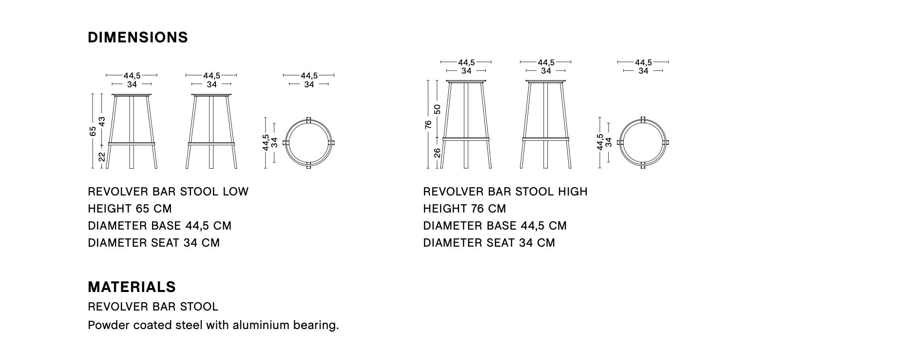 Dimensions of REVOLVER BAR STOOL